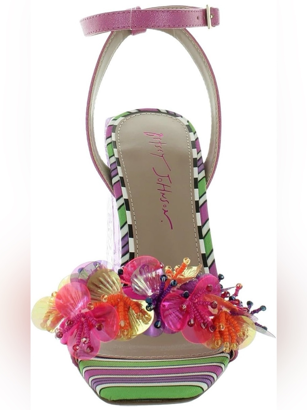 Betsey Johnson Quinta Pink Beaded Chunky Floral Heels 7.5